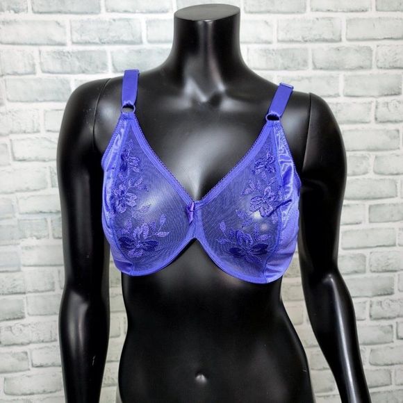 Vintage 90s Lilyette 34D Purple Nylon Lace Underwire Unlined Bra‎ - Picture 1 of 9